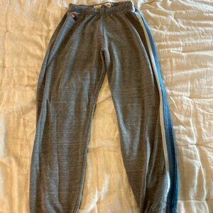Aviator Nation Gray & Blue Stripes Sweatpants